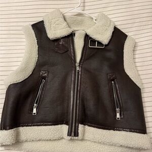 Women’s Brown and Cream Shearling Vest